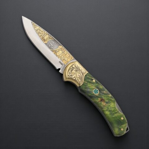 El Yapımı Altın Çakı Allah Yazısı Figürlü - N690