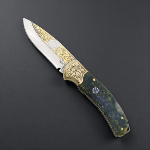 El Yapımı Altın Çakı Hilal ve Yıldız Figürlü - N690