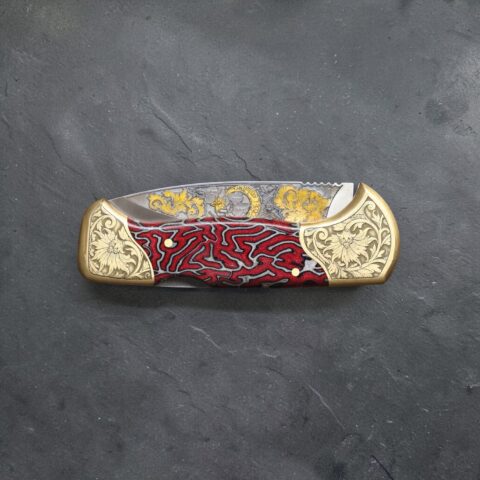 Alternative view of El Yapımı Altın Çakı - Çift Balçak Ay Yıldız Figürlü