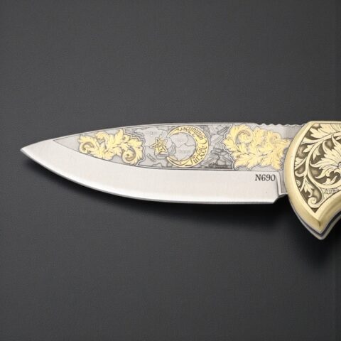 Alternative view of El Yapımı Altın Çakı - Çift Balçak Ay Yıldız Figürlü