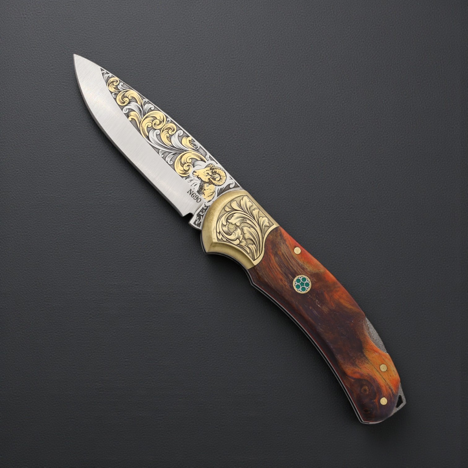 El Yapımı Altın Çakı Koç Figürlü - N690