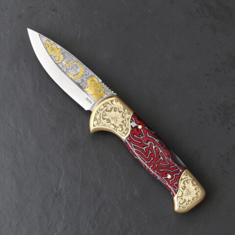 El Yapımı Altın Çakı - Çift Balçak Ay Yıldız Figürlü