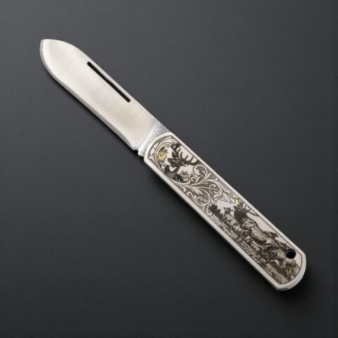 El Yapımı Krom Çakı Geyik Figürlü - N690