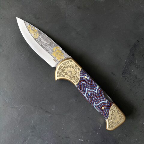 El Yapımı Altın Çakı - Çift Balçak Mescid-i Aksa Figürlü