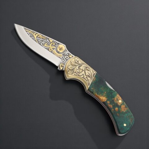 El Yapımı Altın Çakı - Osmanlı Tuğrası Figürlü