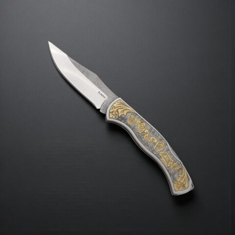 El Yapımı Krom Çakı Kurt Figürlü - Elmax