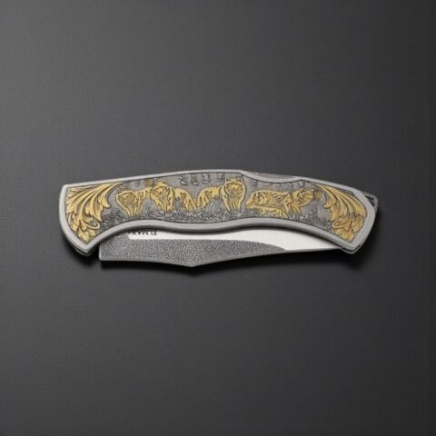 Alternative view of El Yapımı Krom Çakı Kurt Figürlü - Elmax