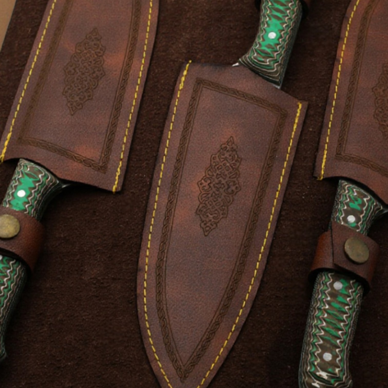 El Yapımı Şef Bıçağı Seti - Deri Çantalı - Görsel 3