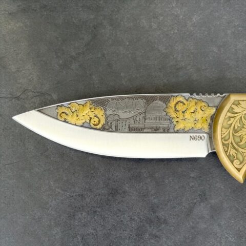 Alternative view of El Yapımı Altın Çakı - Çift Balçak Mescid-i Aksa Figürlü Kırmızı