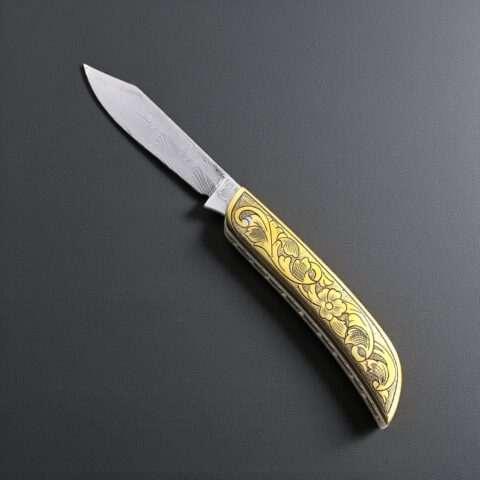 El Yapımı Damascus Çakı Pirinç Kabza