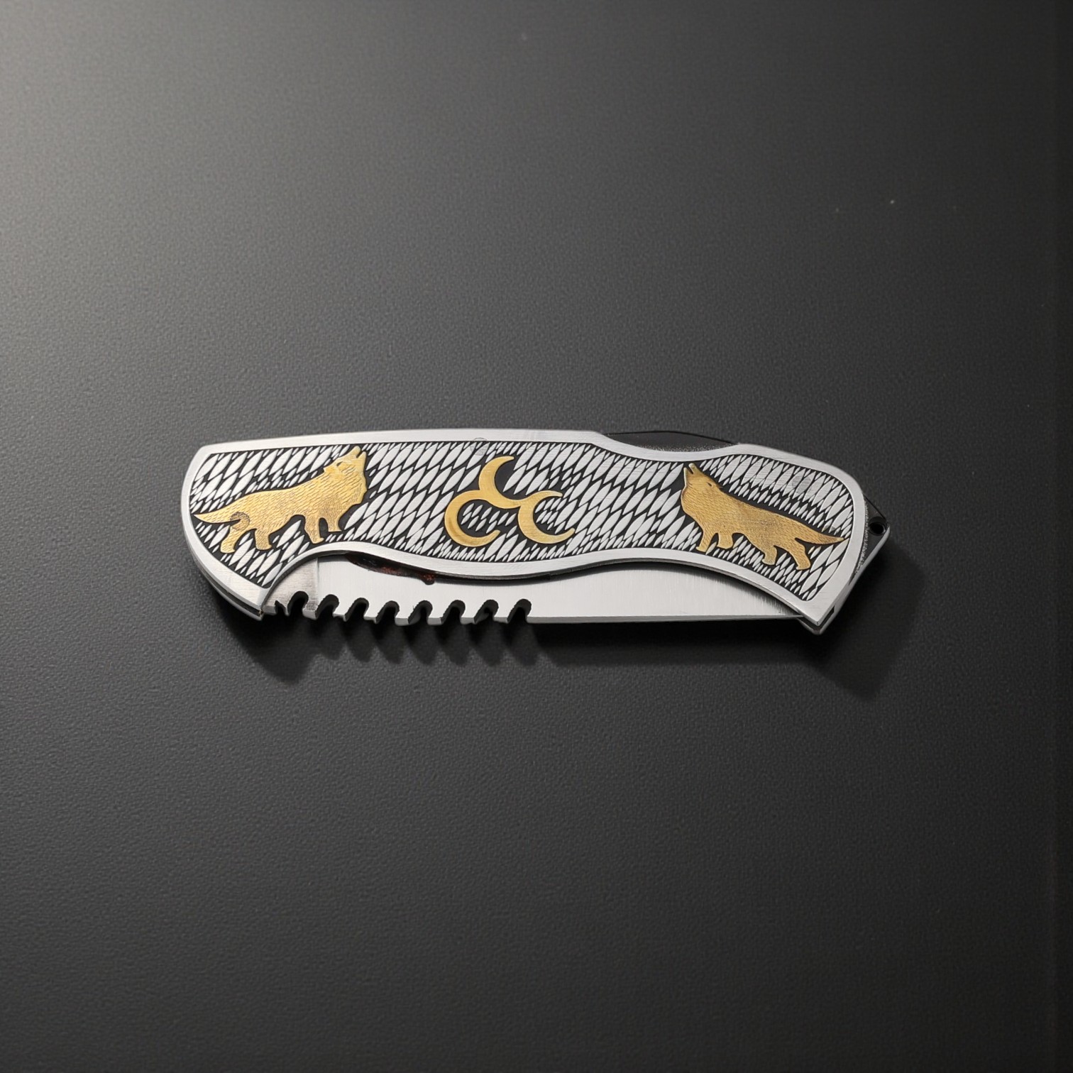 El Yapımı Çakı Kurt ve 3 Hilal İşlemeli - M398 - Görsel 2