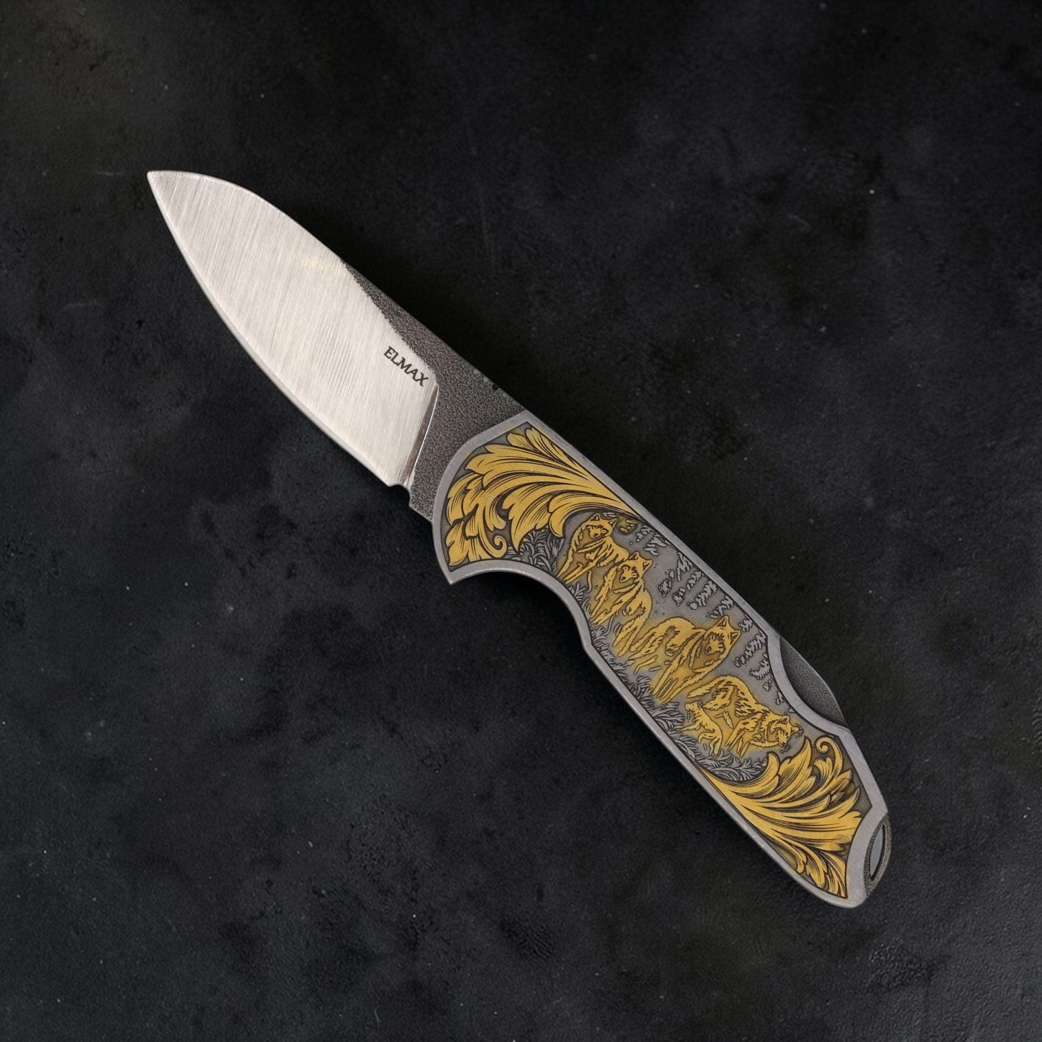 El Yapımı Krom Çakı Kurt Figürlü 01 - Elmax