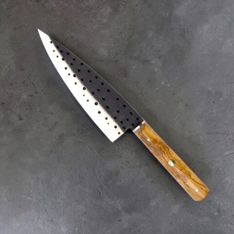 El Yapımı Desenli Şef Bıçağı 01 - Zeytin Ağacı Sap