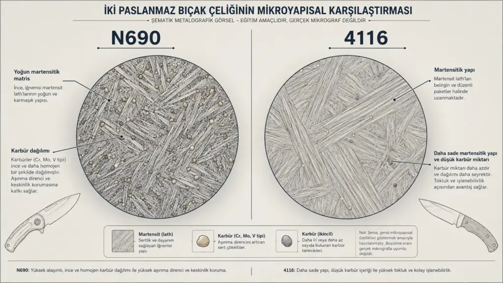 N690 ve 4116 çelik mikroyapı karşılaştırması